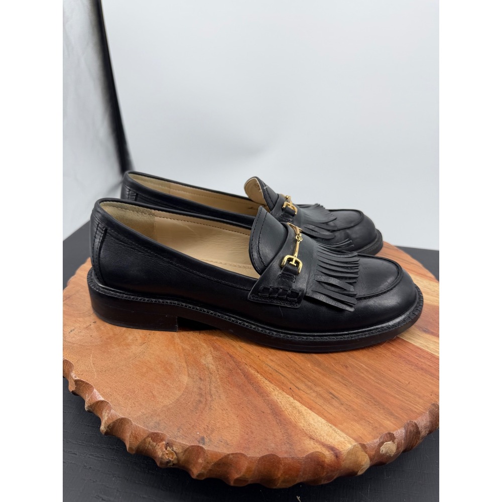 Sam Edelman Cammi Loafers Women 7.5 Black Leather Kiltie Horsebit Fringe
